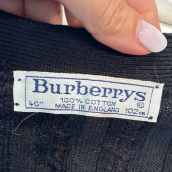 VTG Burberry Black Cable Knit Cardigan Sz 40 - Picture 4 of 8